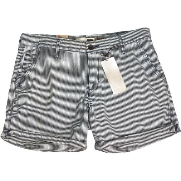 Levi's Womens Striped Cotton Shorts 4 Blue & White Casual Summer Wear Relax Fit - Picture 1 of 11